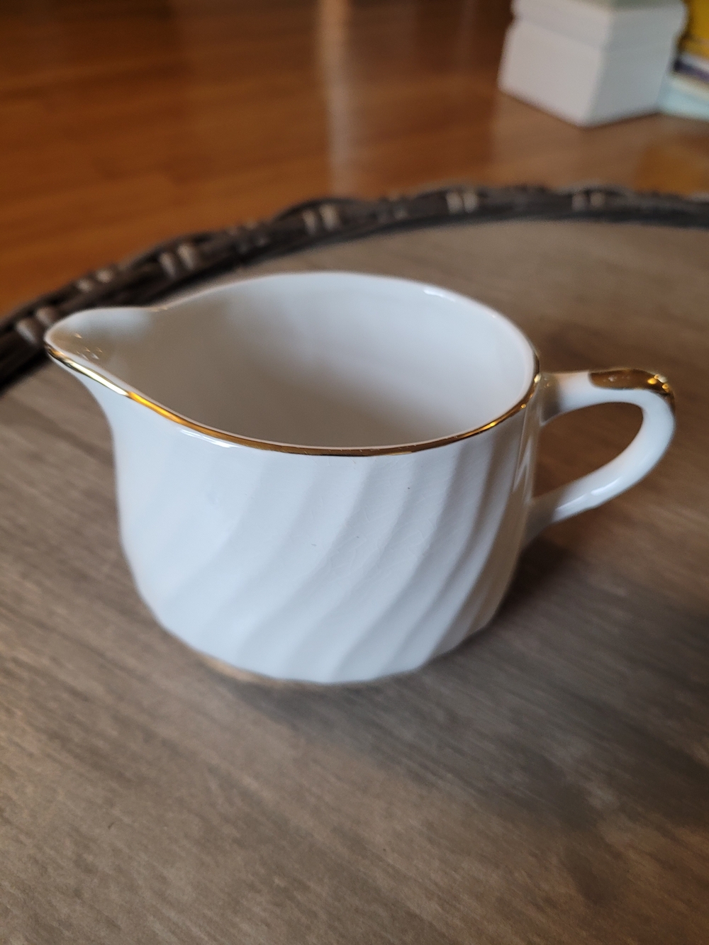 White Porcelain Creamer with Gold Trim